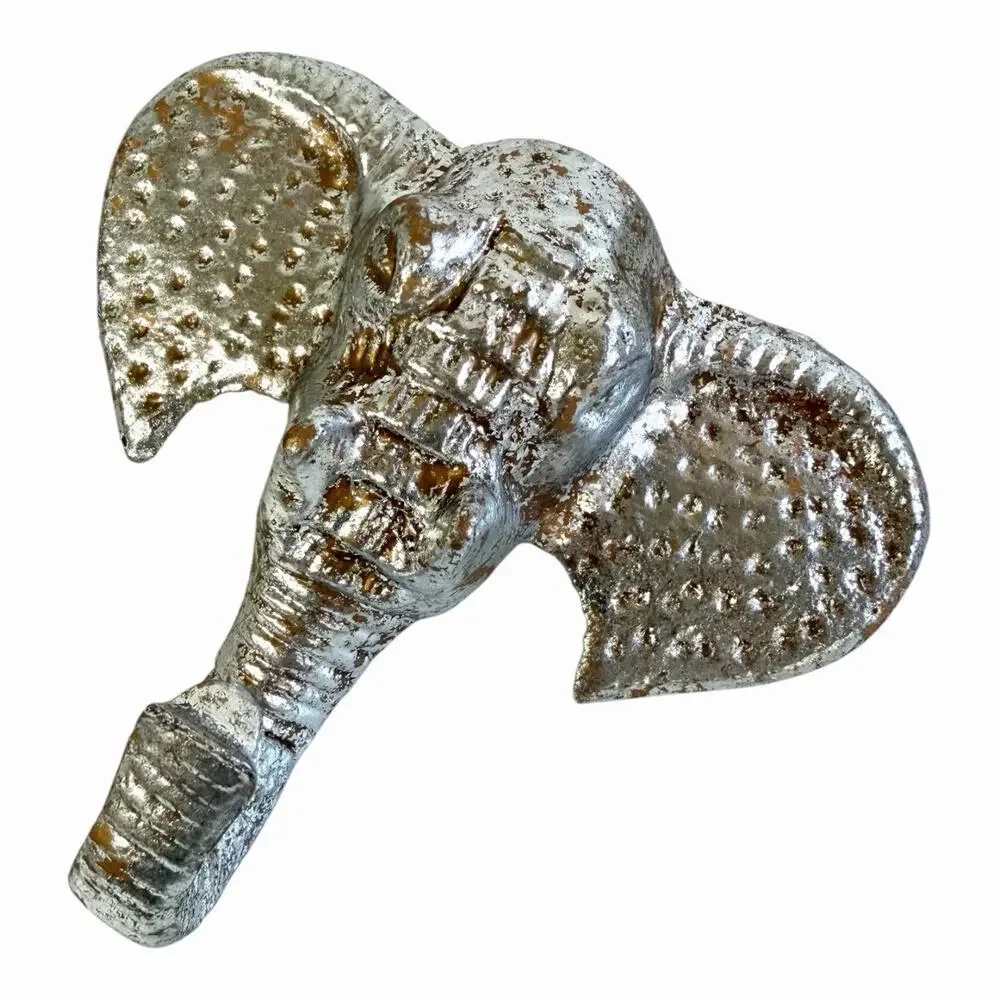 Vintage Silver Metal Elephant Wall Hook Coat Hanger 5”X 6.5”X 2